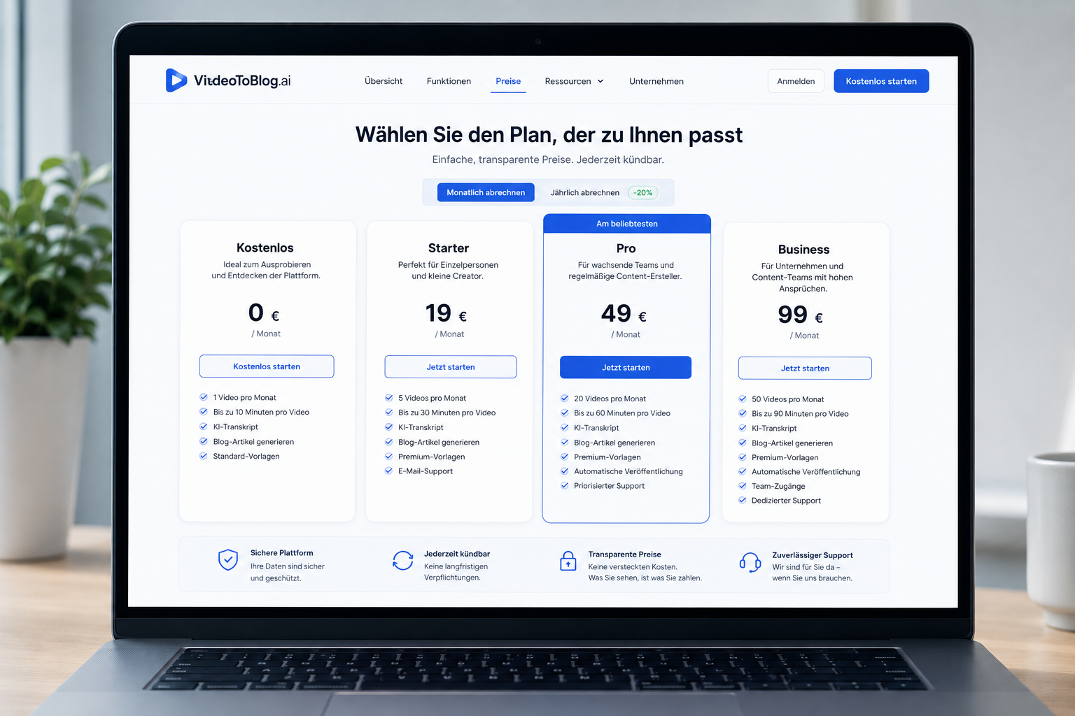 VideoToBlog Preise 2026: Alle Tarife, Funktionen und Kosten im Überblick