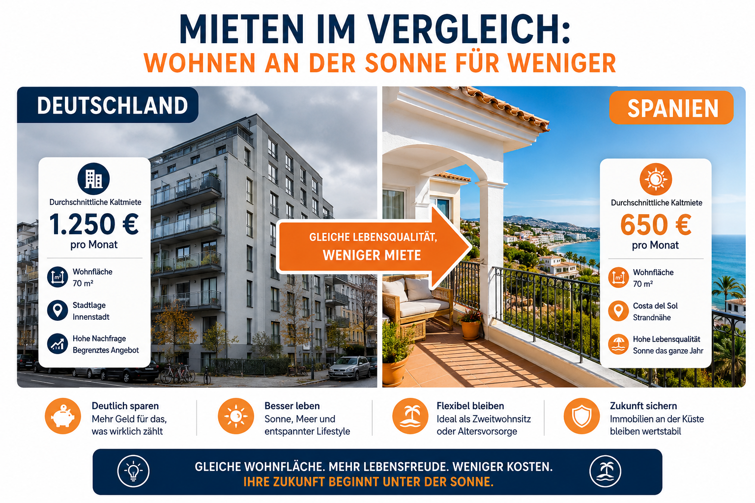 () infographic-style editorial image showing a split comparison visual: left side labeled 'Deutschland' with grey urban