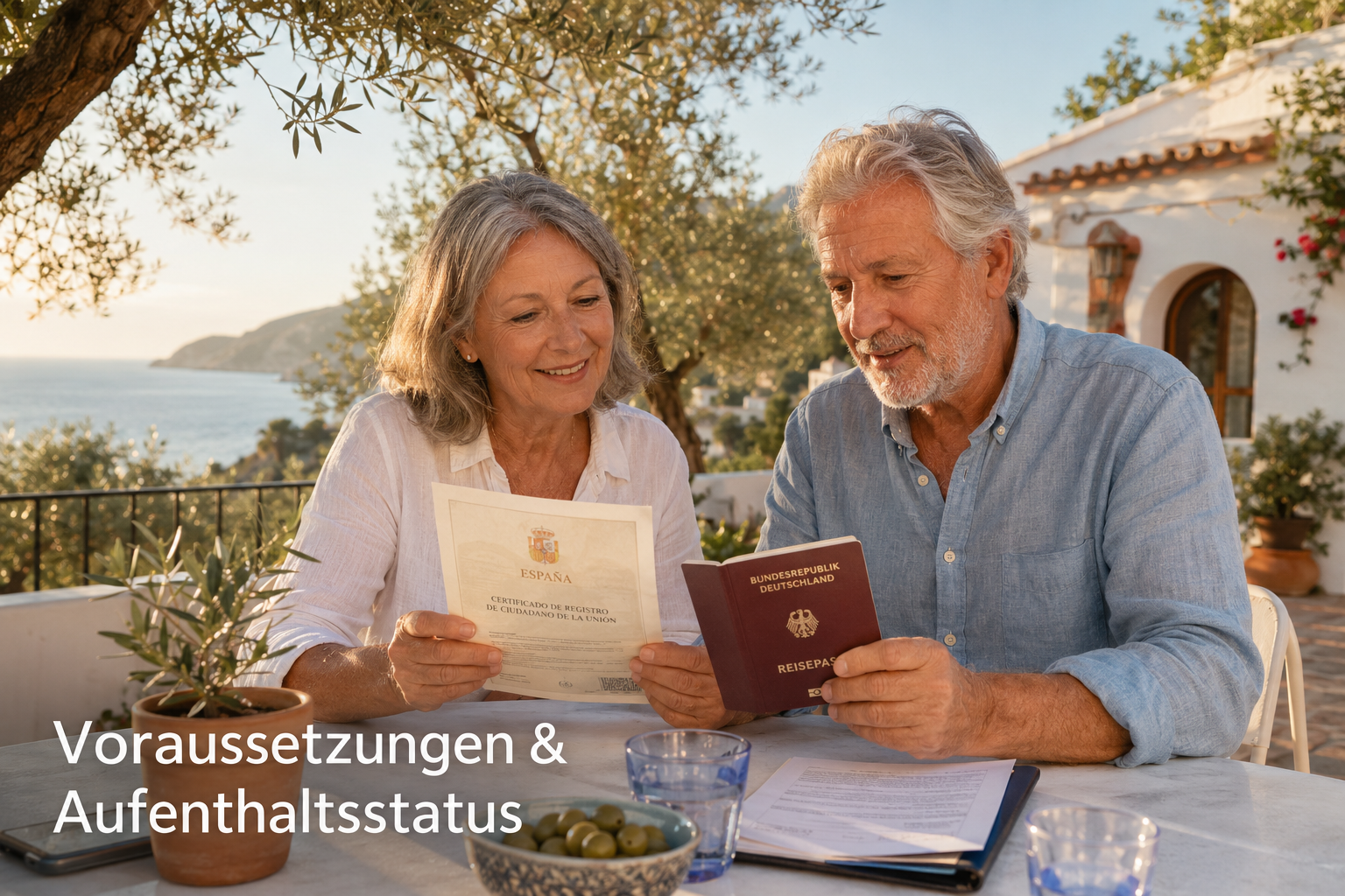 Querformat () redaktionelles Bild: Älteres deutsches Ehepaar (ca. 65-70 Jahre) sitzt an einem weißen Tisch auf einer