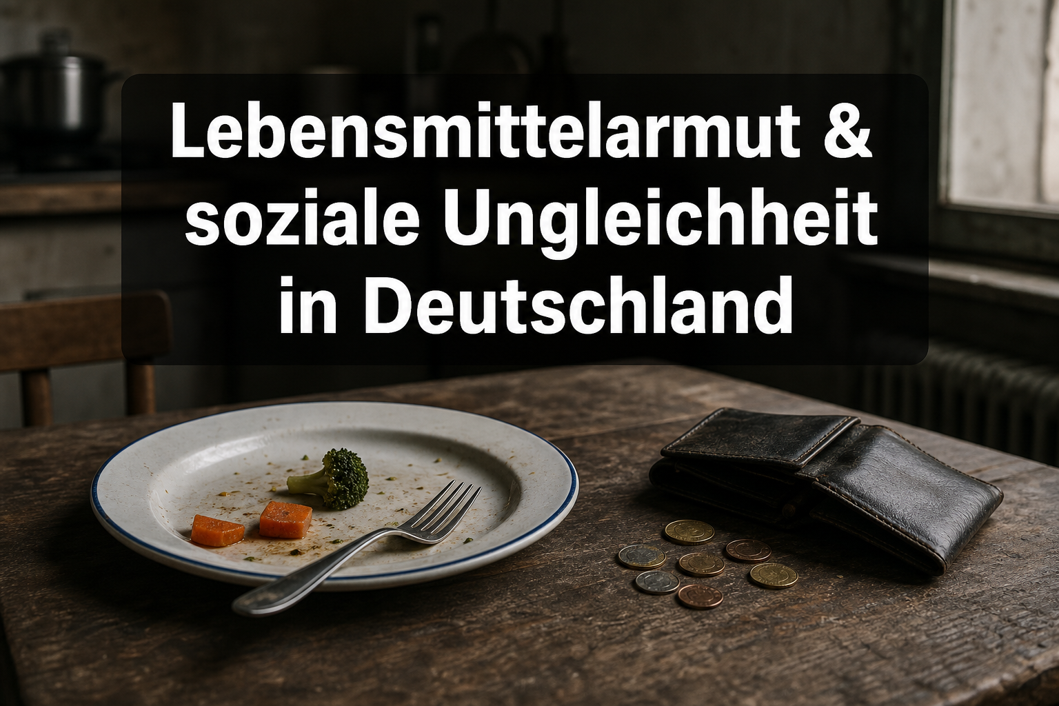 Professional () hero image with 'Lebensmittelarmut & soziale Ungleichheit in Deutschland' in extra large white with dark