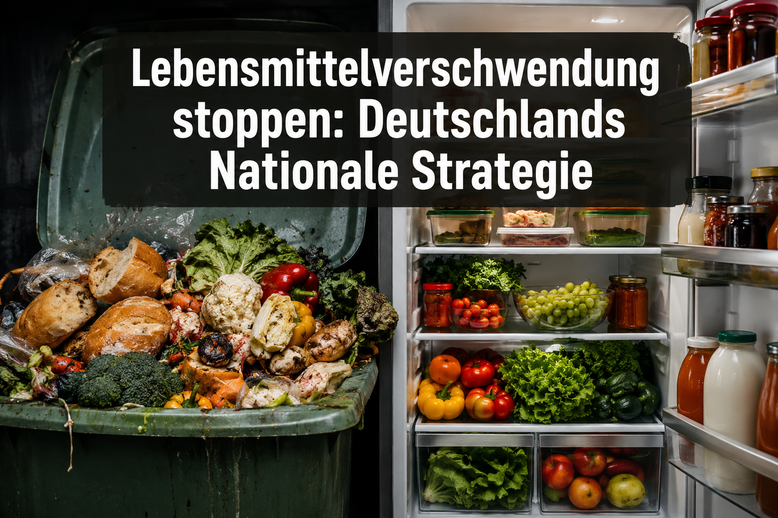 Professional () hero image with 'Lebensmittelverschwendung stoppen: Deutschlands Nationale Strategie' in extra large white