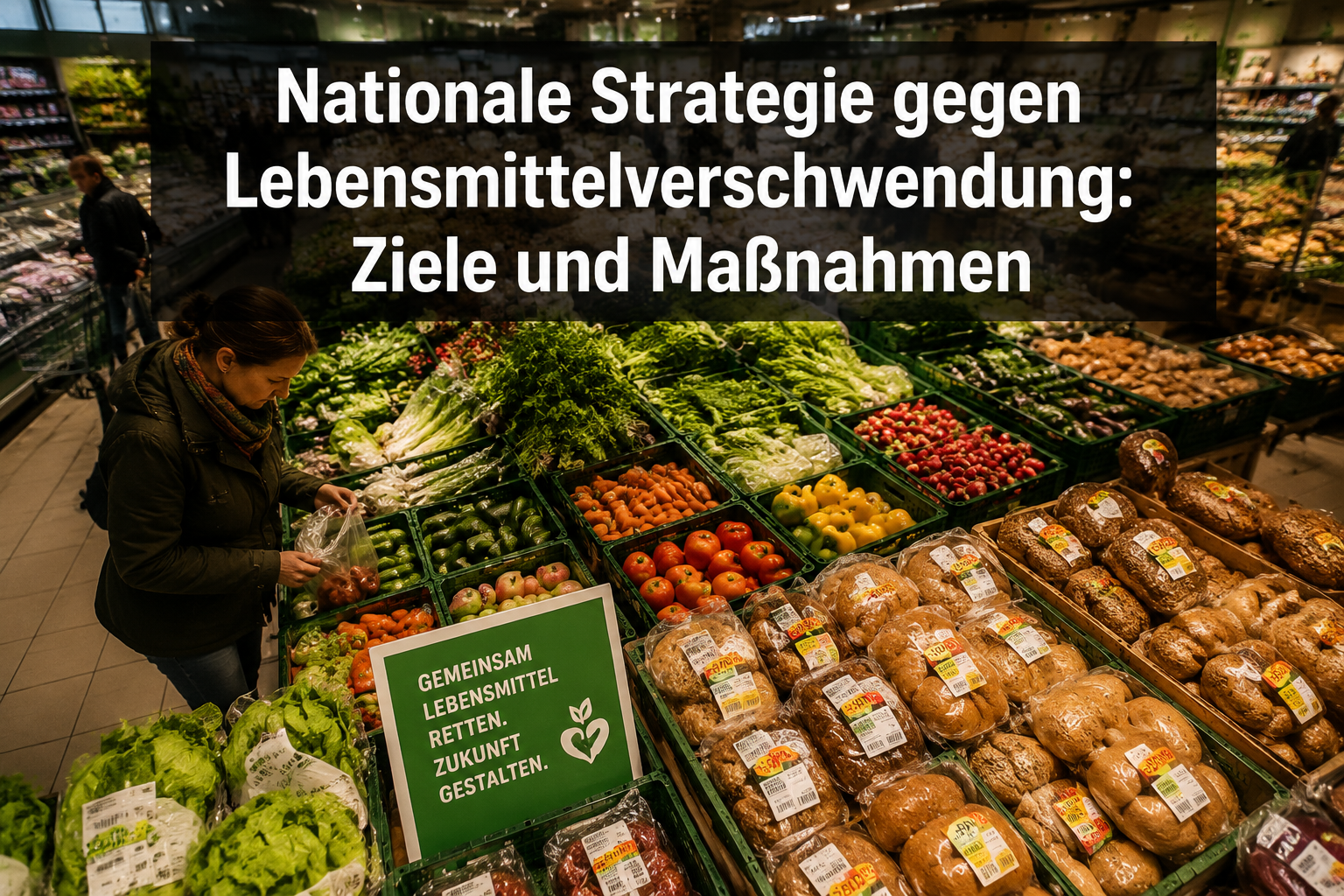 Professional () hero image with German 'Nationale Strategie gegen Lebensmittelverschwendung: Ziele und Maßnahmen' in extra