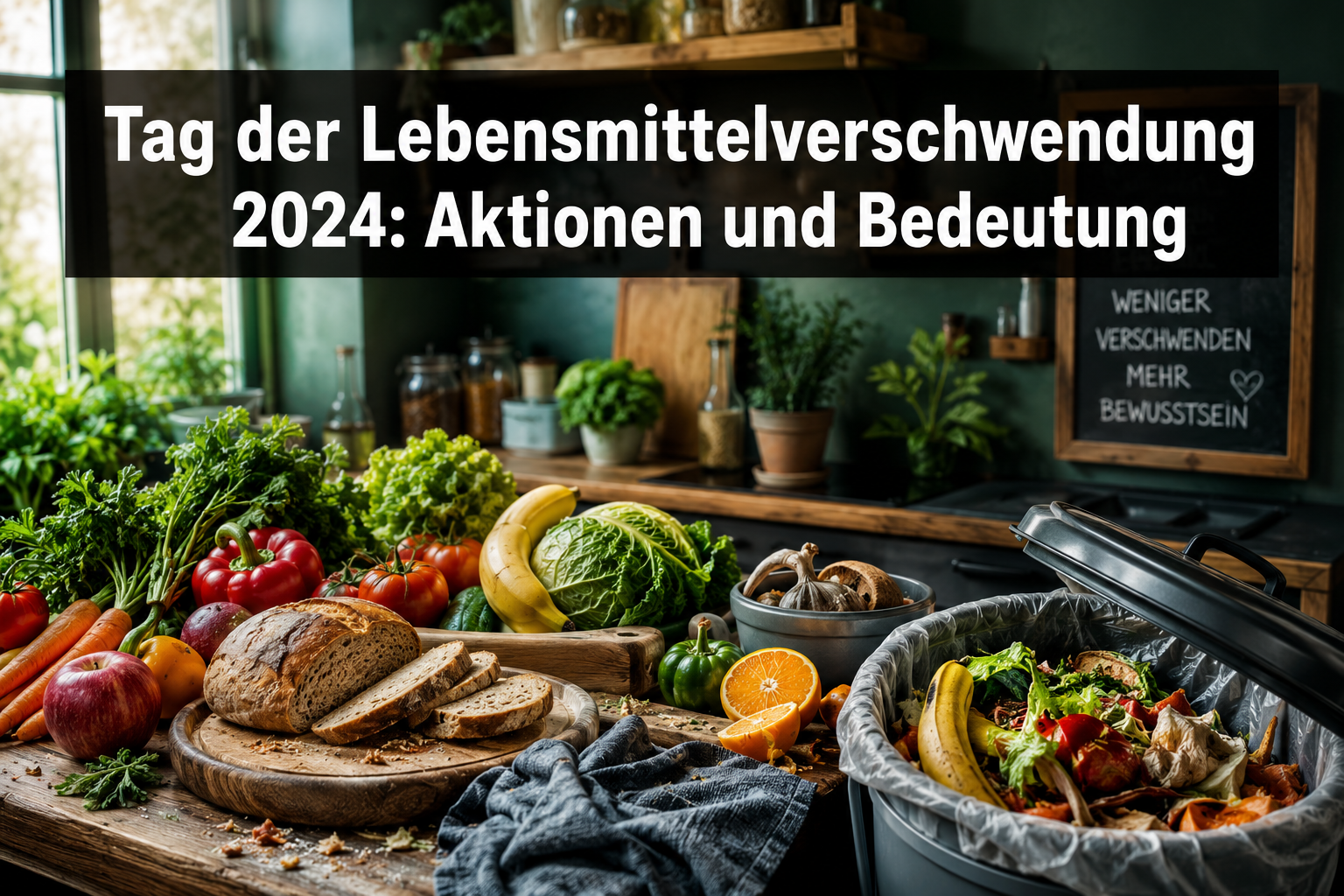 Professional () hero image with 'Tag der Lebensmittelverschwendung 2024: Aktionen und Bedeutung' in extra large white with